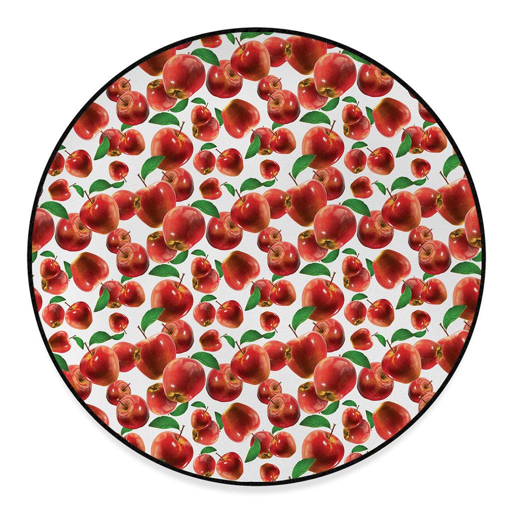 Red Apple Pattern Print Round Floor Mat