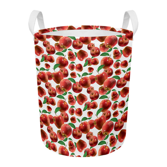 Red Apple Pattern Print Round Laundry Basket