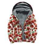 Red Apple Pattern Print Sherpa Lined Zip Up Hoodie