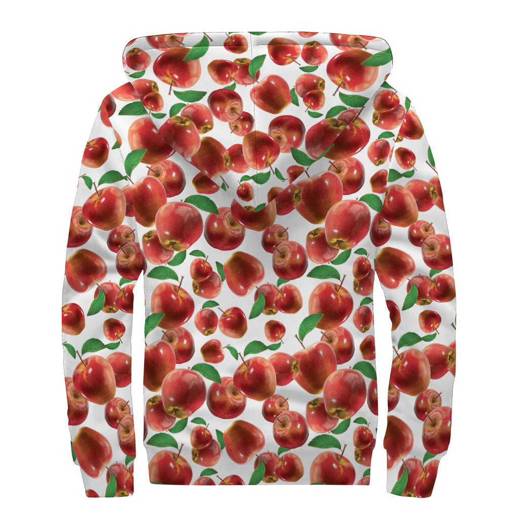 Red Apple Pattern Print Sherpa Lined Zip Up Hoodie