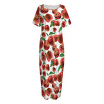 Red Apple Pattern Print Short Sleeve Long Nightdress