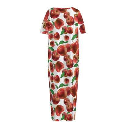 Red Apple Pattern Print Short Sleeve Long Nightdress