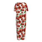 Red Apple Pattern Print Short Sleeve Long Nightdress