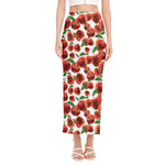 Red Apple Pattern Print Side Slit Maxi Skirt