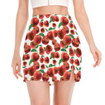 Red Apple Pattern Print Side Slit Mini Skirt
