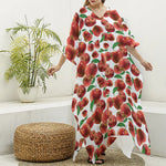Red Apple Pattern Print Silk V-Neck Kaftan Dress