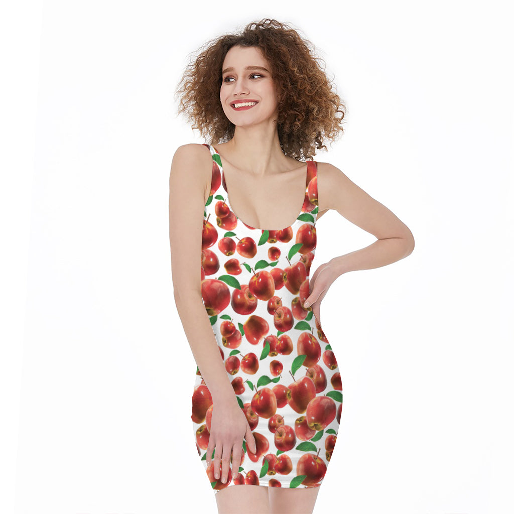 Red Apple Pattern Print Sleeveless Bodycon Dress