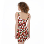 Red Apple Pattern Print Sleeveless Bodycon Dress