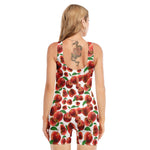 Red Apple Pattern Print Sleeveless One Piece Swimsuit