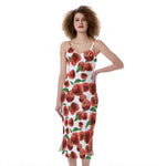 Red Apple Pattern Print Slim Fit Midi Cami Dress