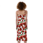 Red Apple Pattern Print Slim Fit Midi Cami Dress