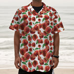 Red Apple Pattern Print Textured Short Sleeve Shirt