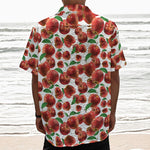 Red Apple Pattern Print Textured Short Sleeve Shirt