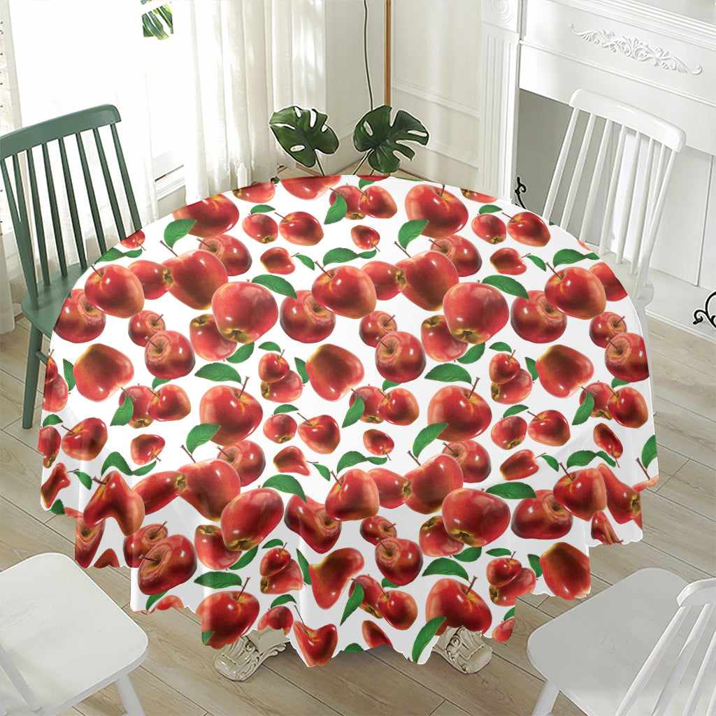 Red Apple Pattern Print Waterproof Round Tablecloth