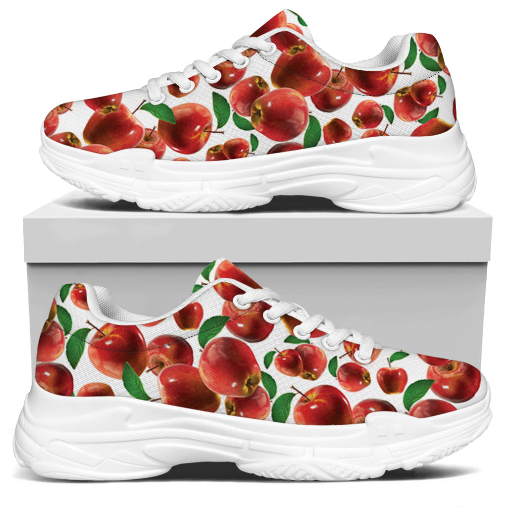 Red Apple Pattern Print White Chunky Shoes