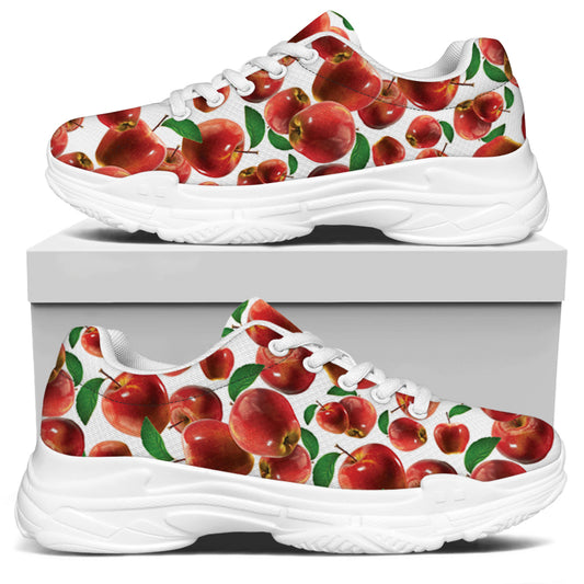Red Apple Pattern Print White Chunky Shoes
