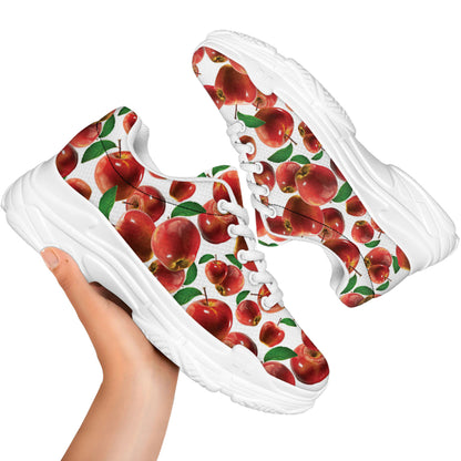 Red Apple Pattern Print White Chunky Shoes