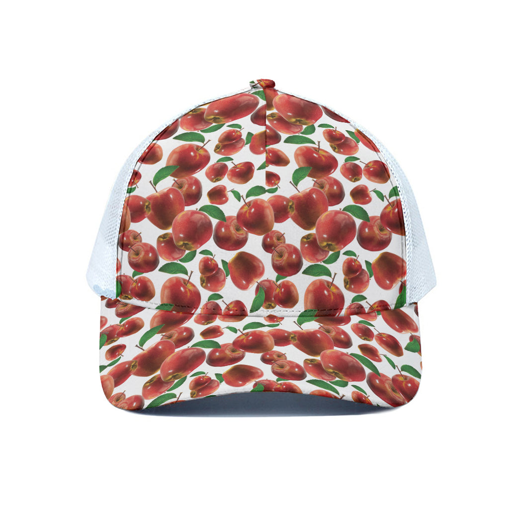 Red Apple Pattern Print White Mesh Trucker Cap