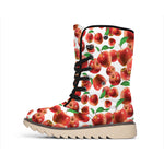 Red Apple Pattern Print Winter Boots