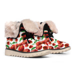 Red Apple Pattern Print Winter Boots