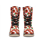 Red Apple Pattern Print Winter Boots