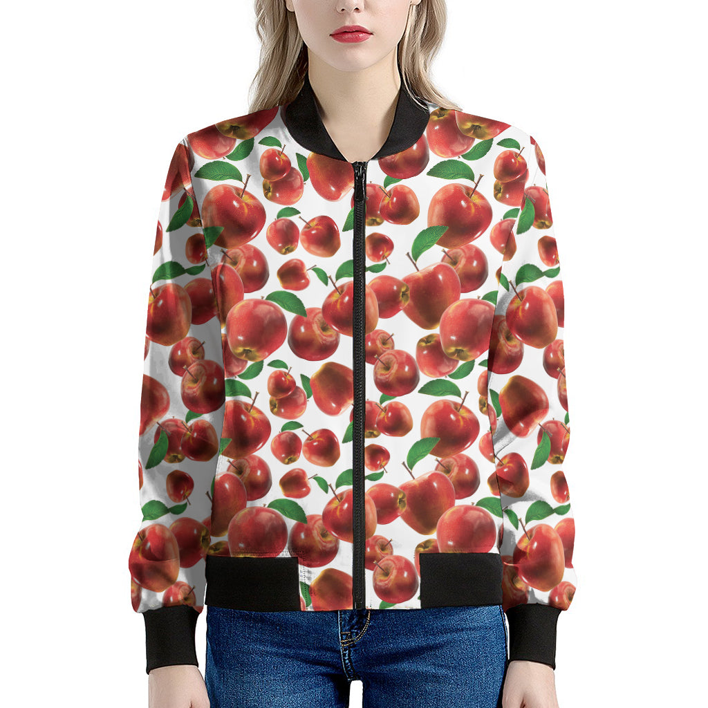 Red Apple Pattern Print Women's Bomber Jacket