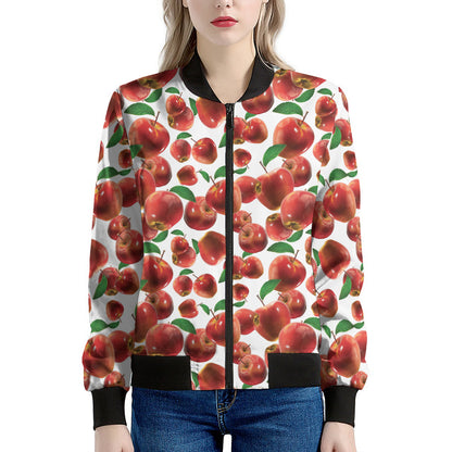 Red Apple Pattern Print Women's Bomber Jacket