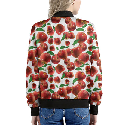 Red Apple Pattern Print Women's Bomber Jacket