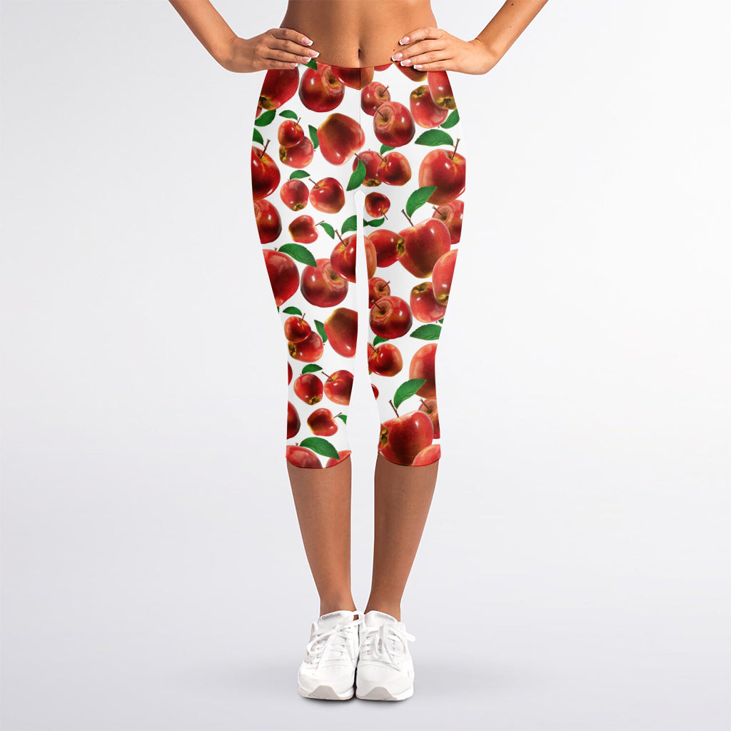 Red Apple Pattern Print Women's Capri Leggings
