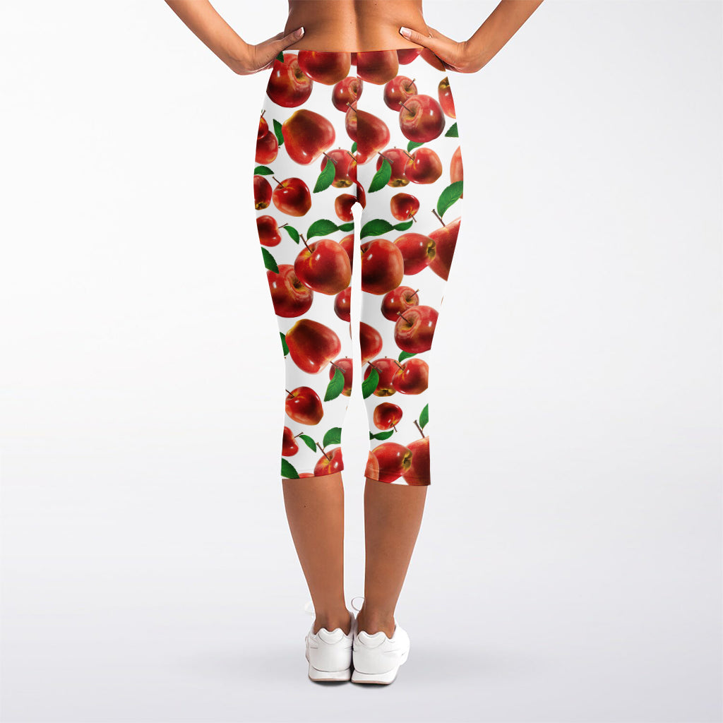 Red Apple Pattern Print Women's Capri Leggings