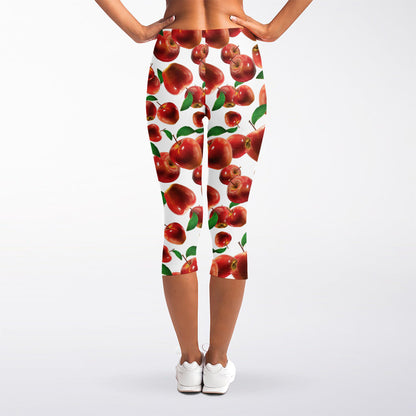 Red Apple Pattern Print Women's Capri Leggings