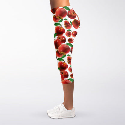 Red Apple Pattern Print Women's Capri Leggings