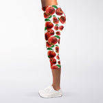 Red Apple Pattern Print Women's Capri Leggings