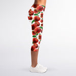 Red Apple Pattern Print Women's Capri Leggings