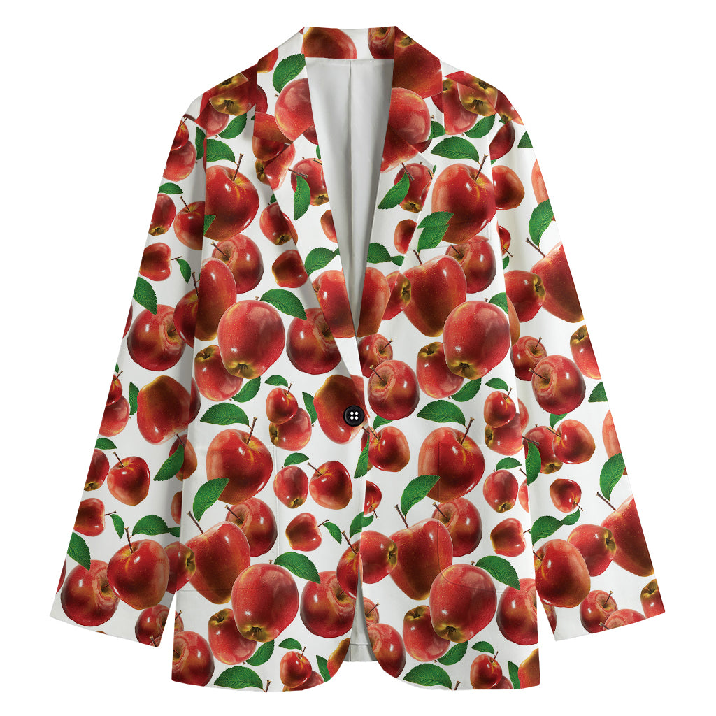Red Apple Pattern Print Women's Cotton Blazer