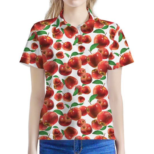 Red Apple Pattern Print Women's Polo Shirt