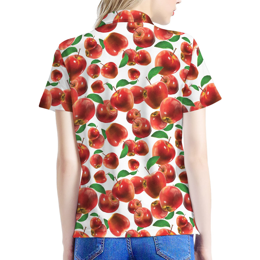 Red Apple Pattern Print Women's Polo Shirt