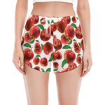 Red Apple Pattern Print Women's Split Running Shorts