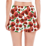 Red Apple Pattern Print Women's Split Running Shorts