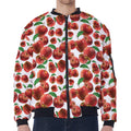 Red Apple Pattern Print Zip Sleeve Bomber Jacket