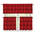 Red Argyle Pattern Print 3 Piece Kitchen Curtains