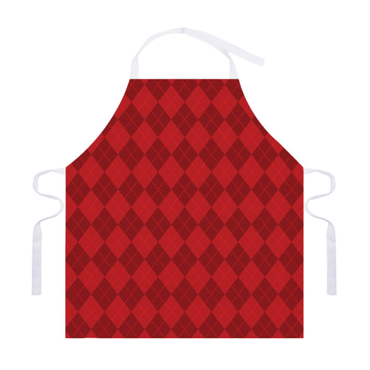 Red Argyle Pattern Print Adjustable Apron