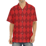 Red Argyle Pattern Print Aloha Shirt