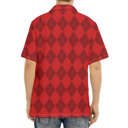 Red Argyle Pattern Print Aloha Shirt
