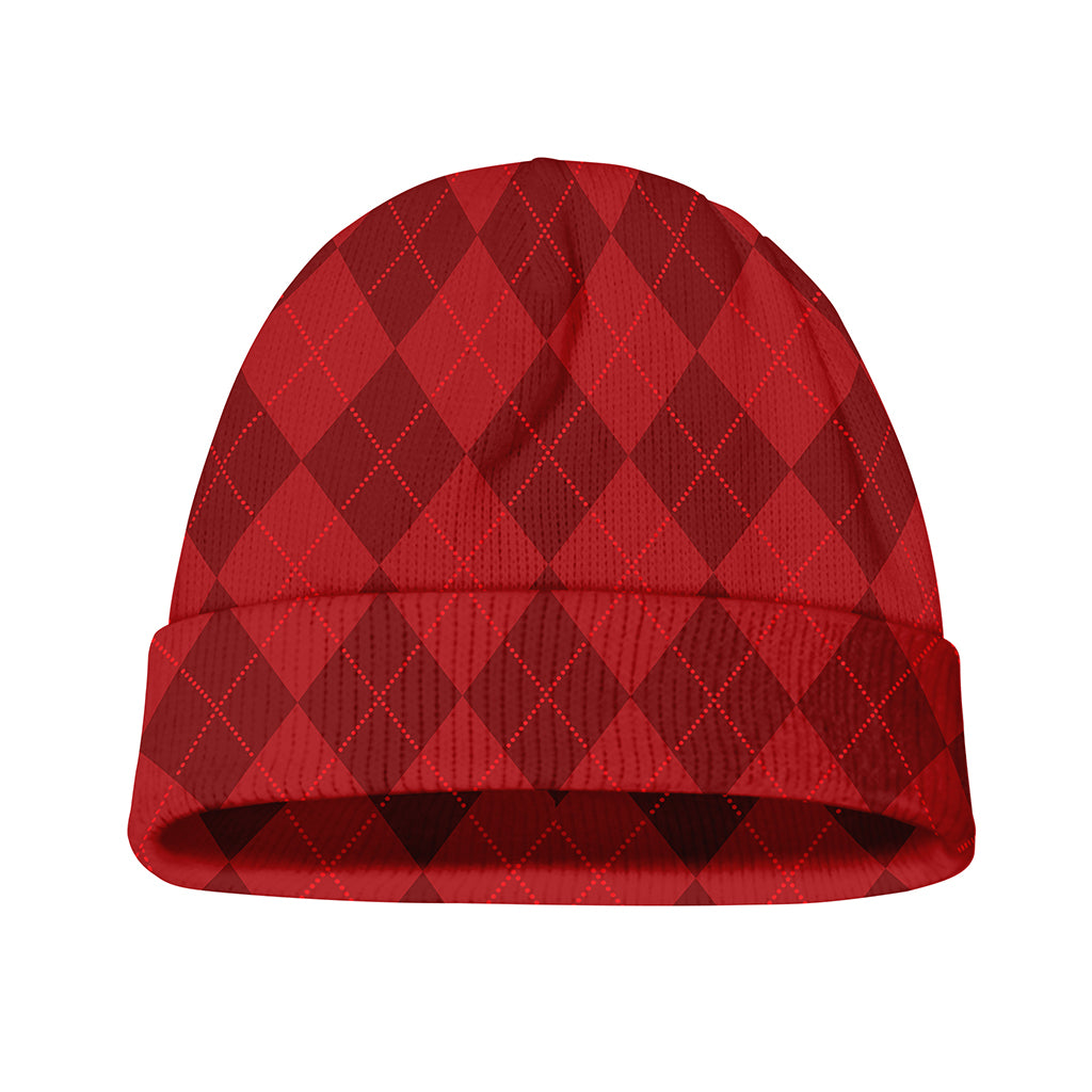 Red Argyle Pattern Print Beanie