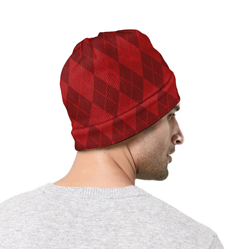Red Argyle Pattern Print Beanie