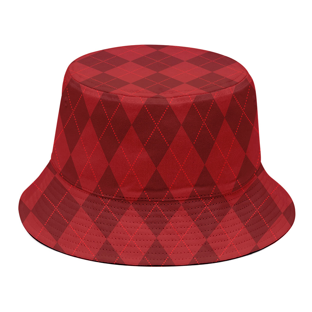 Red Argyle Pattern Print Bucket Hat