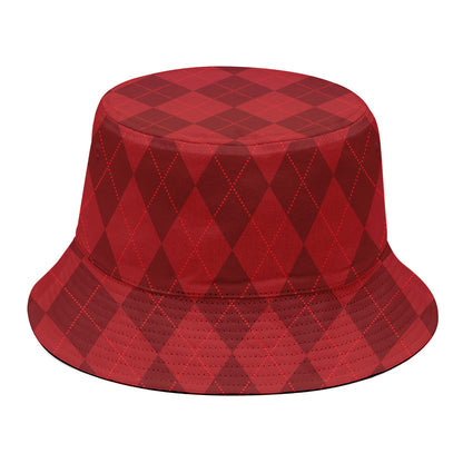 Red Argyle Pattern Print Bucket Hat