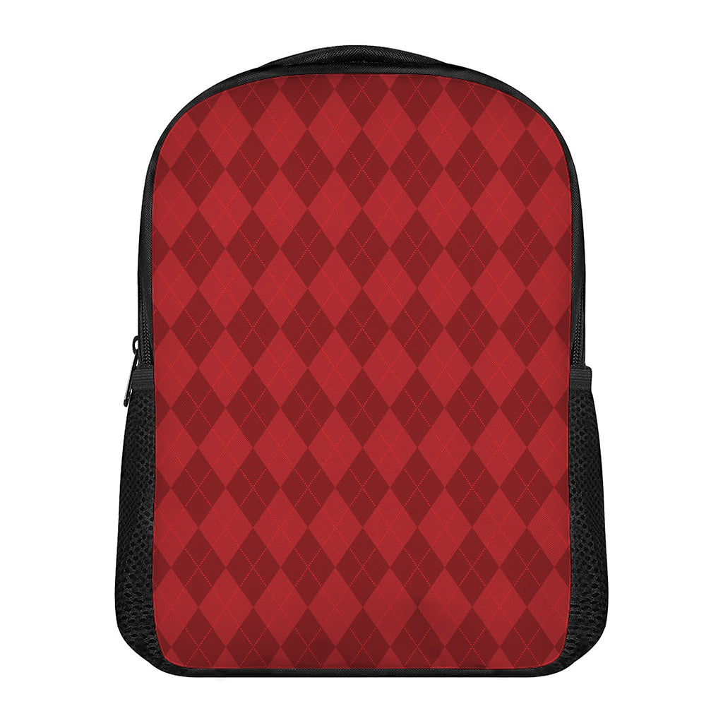Red Argyle Pattern Print Casual Backpack