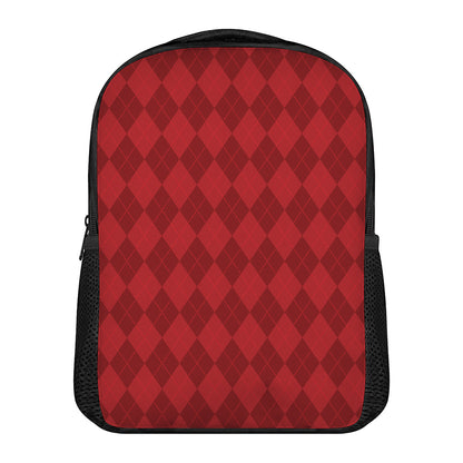 Red Argyle Pattern Print Casual Backpack